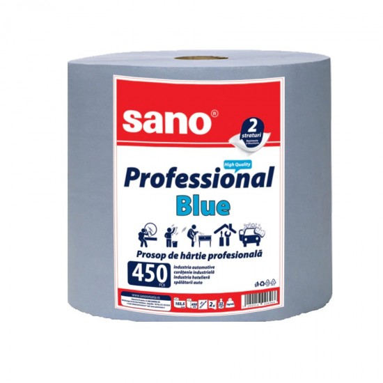 Prosop din hartie, in 2 straturi, Sano Professional Blue, 450 foi
