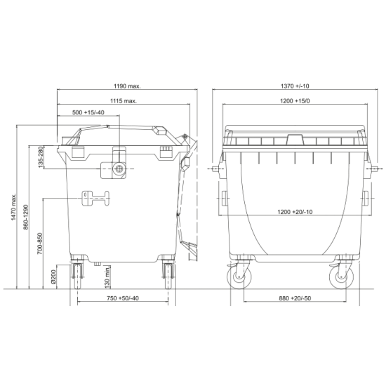 Eurocontainer plastic, capac plat, SULO, 1100 l  - Transportul Nu este Inclus