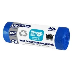 Saci menajeri albastrii, cu urechi, 60L, OTI, 20 buc./rola