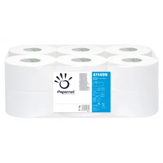 Hartie igienica mini jumbo, 2 straturi, deink, Papernet, 12 role/bax, 380grame Hartie igienica mini jumbo, 2 straturi, deink, Papernet, 12 role/bax, 380grame