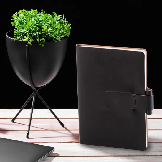 Notes Ravelo, piele, A5, liniat alb, negru