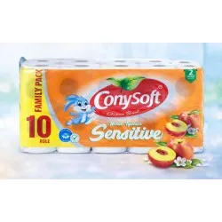 Hartie igienica Conysoft, 10 role pe set, 2 straturi, Piersica sau Musetel
