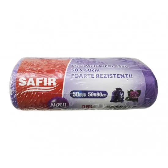 Saci menajeri, 35 L, 50 buc/rola, mov, Safir Saci menajeri, 35 L, 50 buc/rola, mov, Safir
