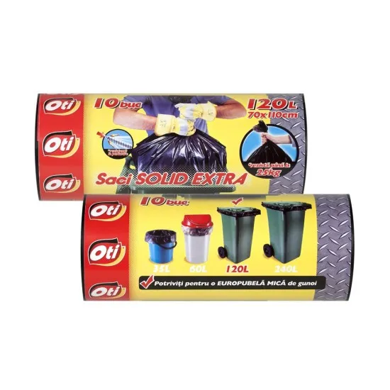 Saci menaj OTI SOLID EXTRA 120L, negru, 10 buc/rola Saci menaj OTI SOLID EXTRA 120L, negru, 10 buc/rola