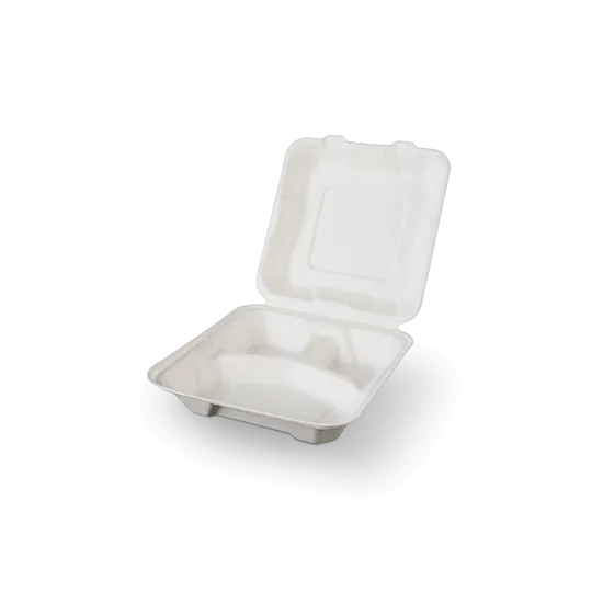 Caserole patrate BIO mici cu capac din trestie de zahar 3 compartimente, 50 buc/set
