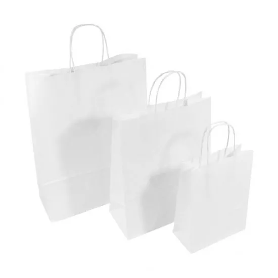 Set 100 bucati, Punga hartie, alba, cu maner sfoara, 20x9x25cm Set 100 bucati, Punga hartie, alba, cu maner sfoara, 20x9x25cm
